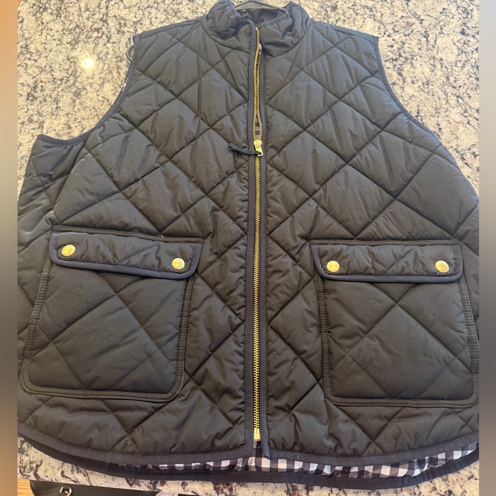 J. Crew Black Quilted Vest with Gold Accents